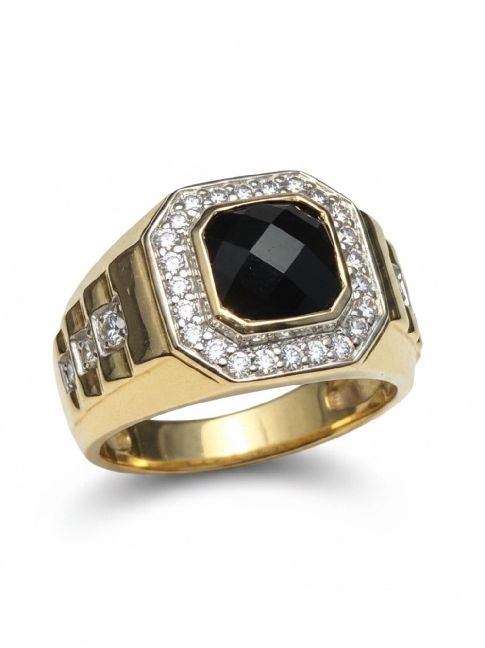 Effy Men's 14K Yellow Gold Onyx and Diamond Ring mens NWT $12000